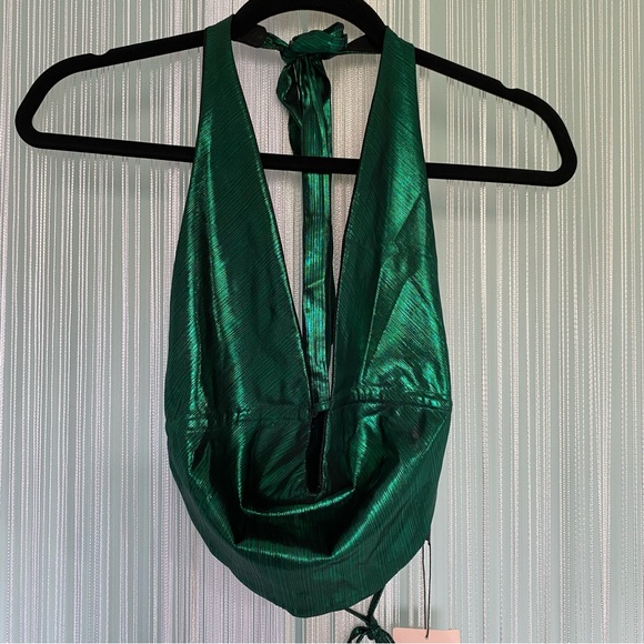 Emerald Green Metallic Halter Top NWT Size S - Picture 8 of 14